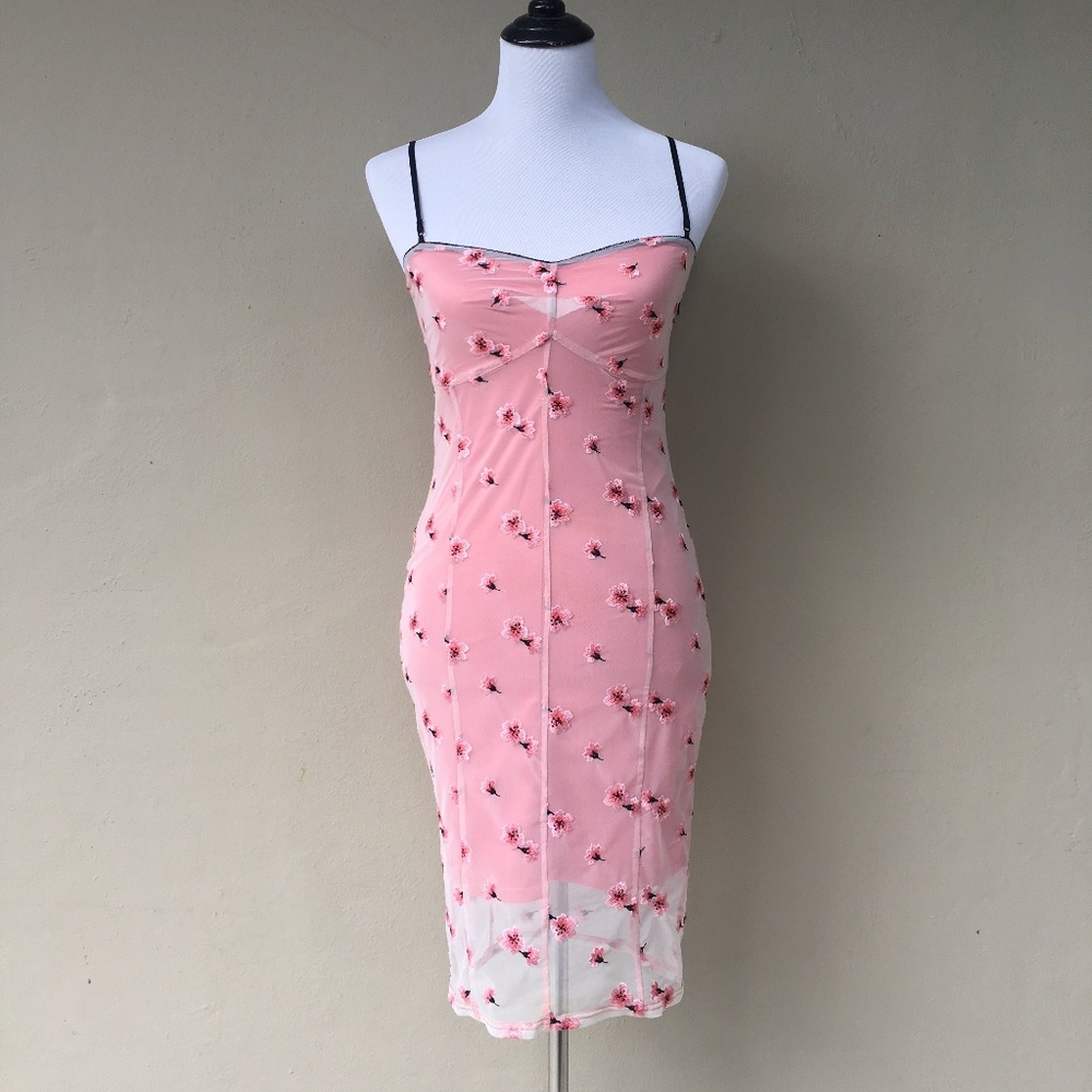 GUESS Pink Dress w/ Sheer Flower Embroidery